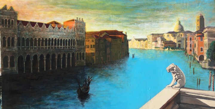 La Chimère sur le Grand Canal, Venise 绘画, 8.6x15.7 in