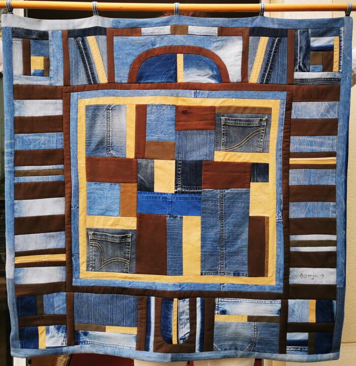 patchwork denim Textile Art, 40.6x40.6 in