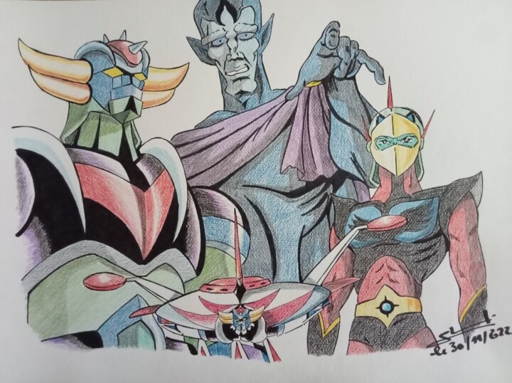 Illustration de la série d'animation Goldorak réalisé aux cr 图画, 11.7x16.5 in