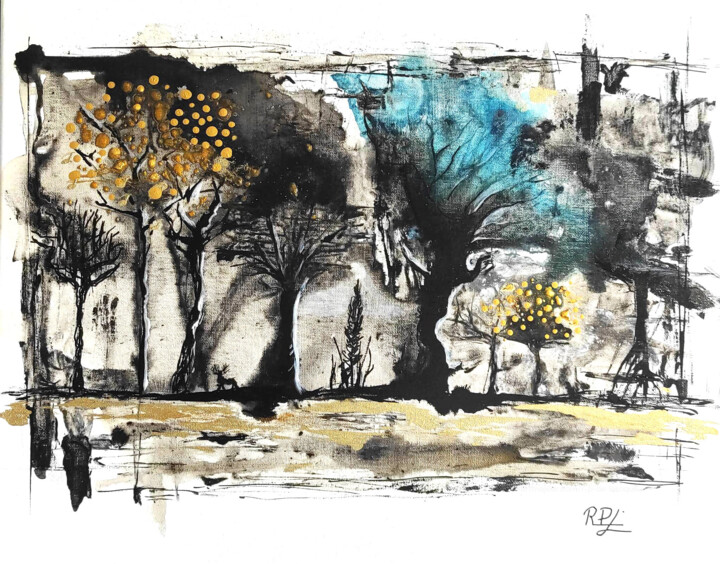 " DANS LE BOIS QUI MURMURE " 绘画, 15.8x19.7 in