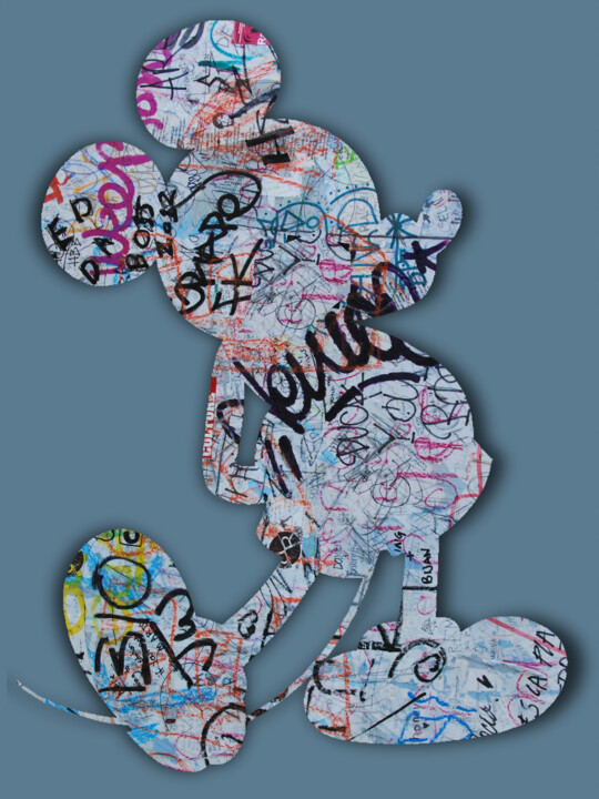 Mickey Mouse Pop Art Graffiti Silhouette 绘画, 20x15 in