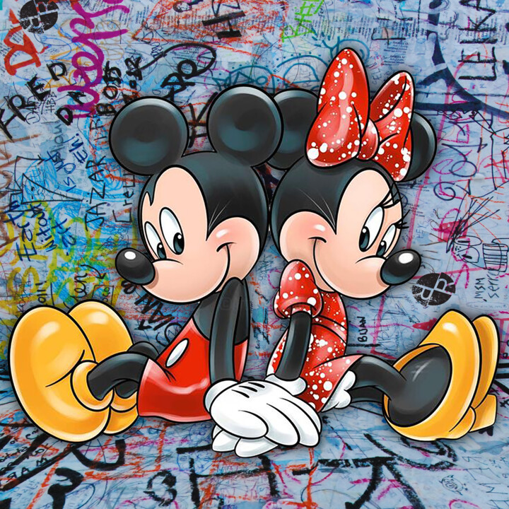 Mickey And Minnie Mouse Pop Art Graffiti Love 绘画, 20x20 in