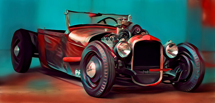 Retro Hot Rod IV 绘画, 16.9x35.4 in
