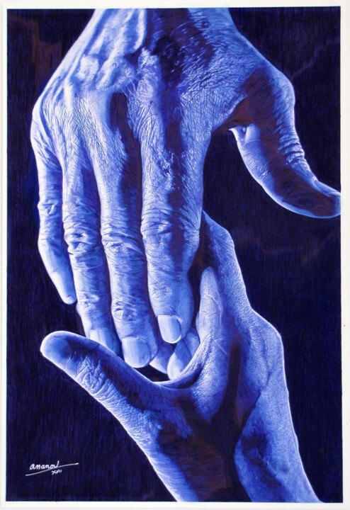 Drawing titled "Main dans la Main 2" by Ananou, Original Artwork, Ballpoint pen