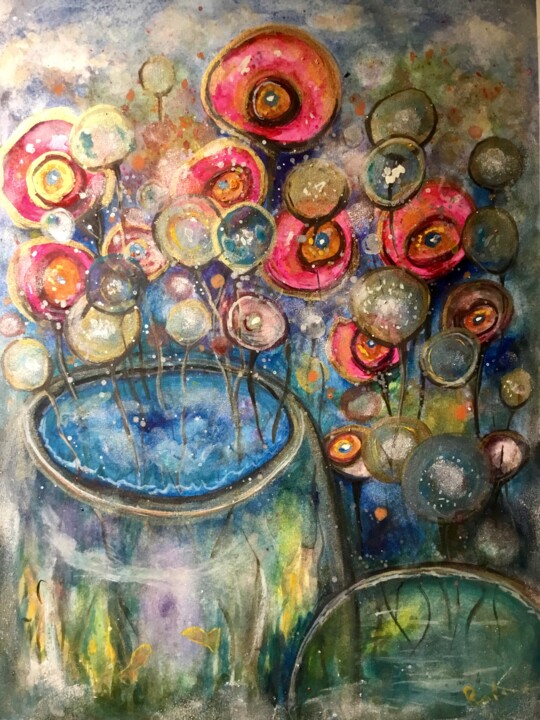 Foreign gardens-original watercolour mix media painting 绘画, 15x11 in