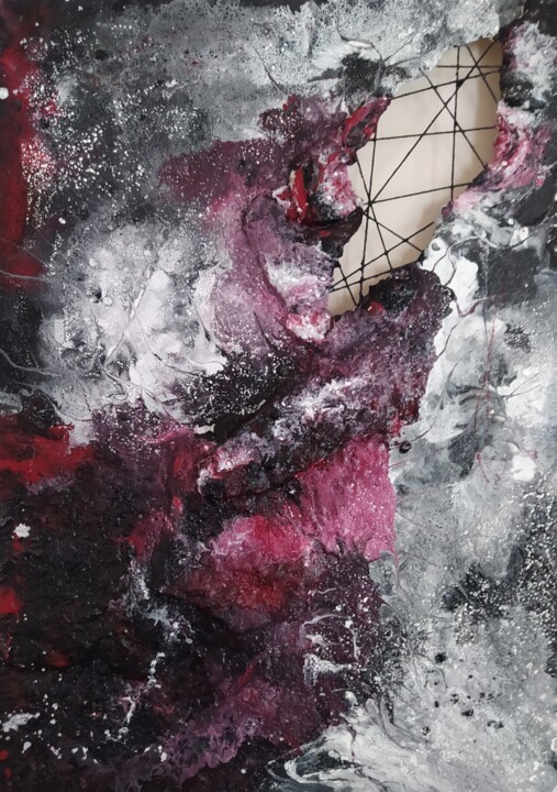 Painting titled "Red Structure" by István Máté (MST), Original Artwork, Acrylic