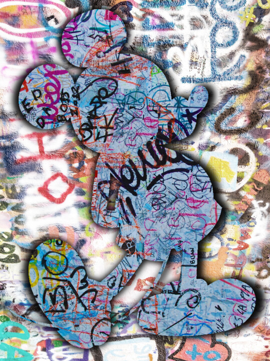Mickey Mouse Pop Art Graffiti Silhouette 2 绘画, 20x15 in