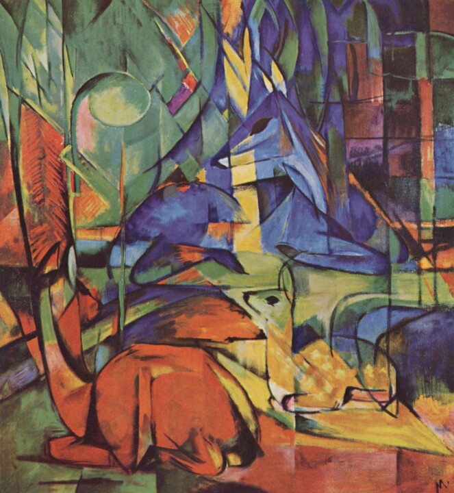 Peinture intitulée "Le cerf dans la for…" par Franz Marc, Œuvre d'art originale, Huile