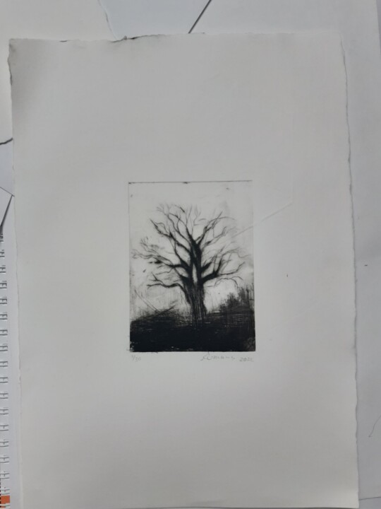 Petit arbre gravure taille douce Printmaking, 9.7x7.1 in