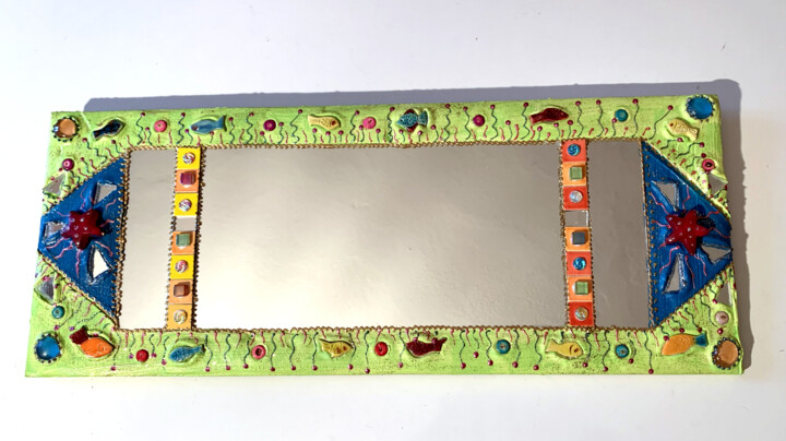 miroir décoration murale " aquarium" 23 X 57 cm peinture - 绘画, 9.1x22.4 in