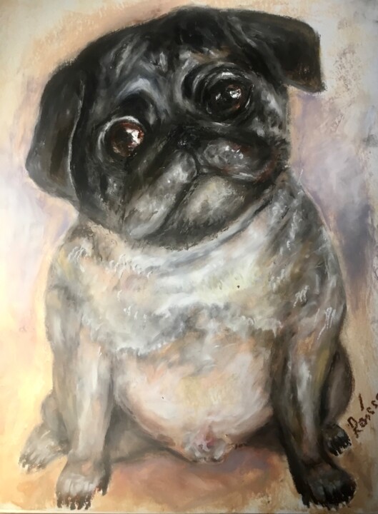French bulldog original oil pastel painting 绘画, 16x12 in