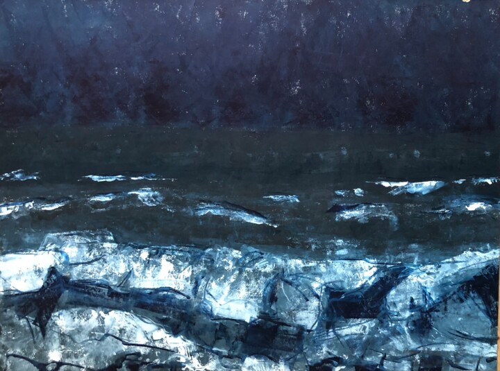 Painting titled "Nacht zee" by Madeleine Van Drunen, Original Artwork, Oil