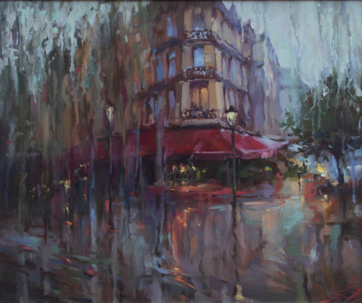 Дождь за окном. Париж. 绘画, 19.7x23.6 in