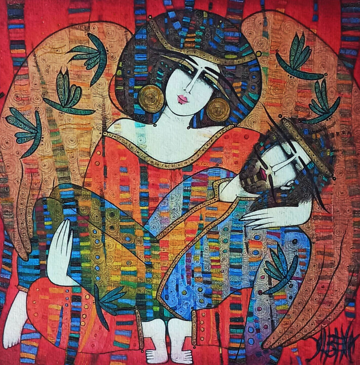 Gravures & estampes intitulée "Pietà d'Icare aux l…" par Albena Vatcheva, Œuvre d'art originale, Monotype