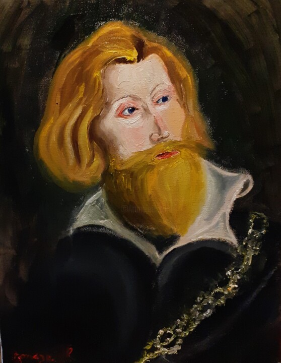 Portrait d'un Homme, Orné d'une Chaîne 绘画, 16.5x13 in