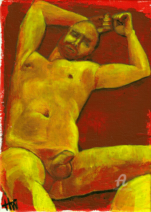 Pintura titulada "Reclining Nude One" por Hank Wandle, Obra de arte original, Acrílico Montado en Cartulina