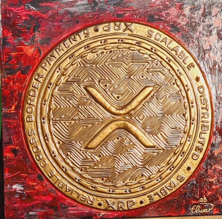 XRP on Fire. XRP AUF KUPFER 雕塑, 15.8x15.8 in