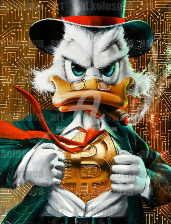 Duck with Bitcoin (Gold) 绘画, 37x28.4 in