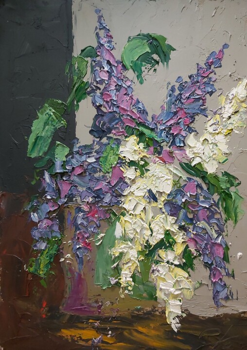 Painting titled "FIRST LILAC" by Alexey Smirnov (SAVART), Original Artwork, Oil