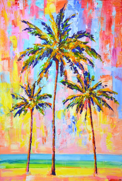 Palms. Ocean 3. Painting, 47.2x31.5 in