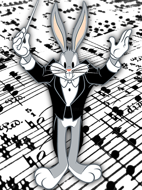 Bugs Bunny Pop Art Music Conductor Funny 绘画, 20x15 in