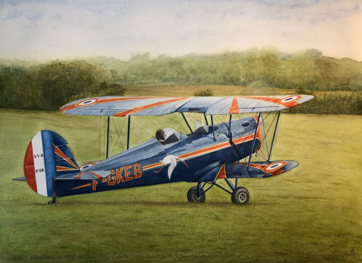 Avion Biplan STAMPE 绘画, 16.1x22.1 in