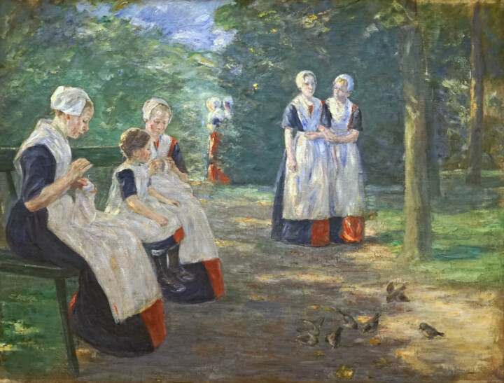 Schilderij getiteld "Le jardin de l'orph…" door Max Liebermann, Origineel Kunstwerk, Olie