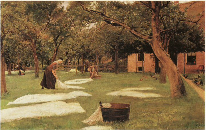Schilderij getiteld "Le blanchiment" door Max Liebermann, Origineel Kunstwerk, Olie
