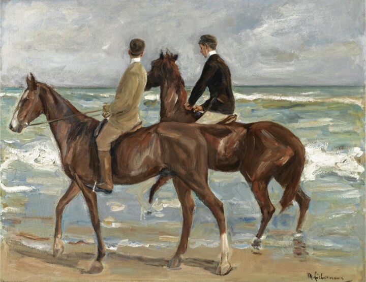 Schilderij getiteld "Deux cavaliers sur…" door Max Liebermann, Origineel Kunstwerk, Olie