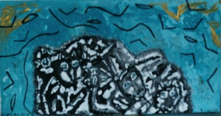 Peinture intitulée "Les loups dansent d…" par Claudie Savelli (CLAUDIE-SAVELLI-CLAUDIA), Œuvre d'art originale, Acrylique Mo…
