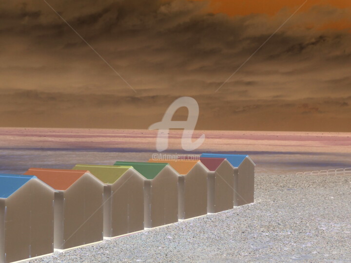 Photography titled "Les cabines de plag…" by Laurent Chabrillat, Original Artwork, Manipulated Photography