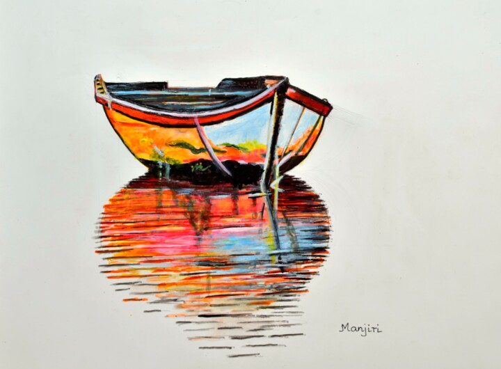 The Boat colorful abstract landscape 绘画, 11x14 in