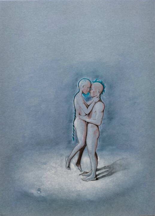 Drawing titled "Duo fusionnel" by Edith Stenven, Original Artwork, Ink