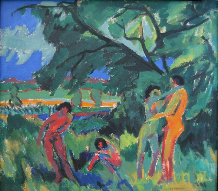 「Personnes nues joua…」というタイトルの絵画 Ernst Ludwig Kirchnerによって, オリジナルのアートワーク, オイル