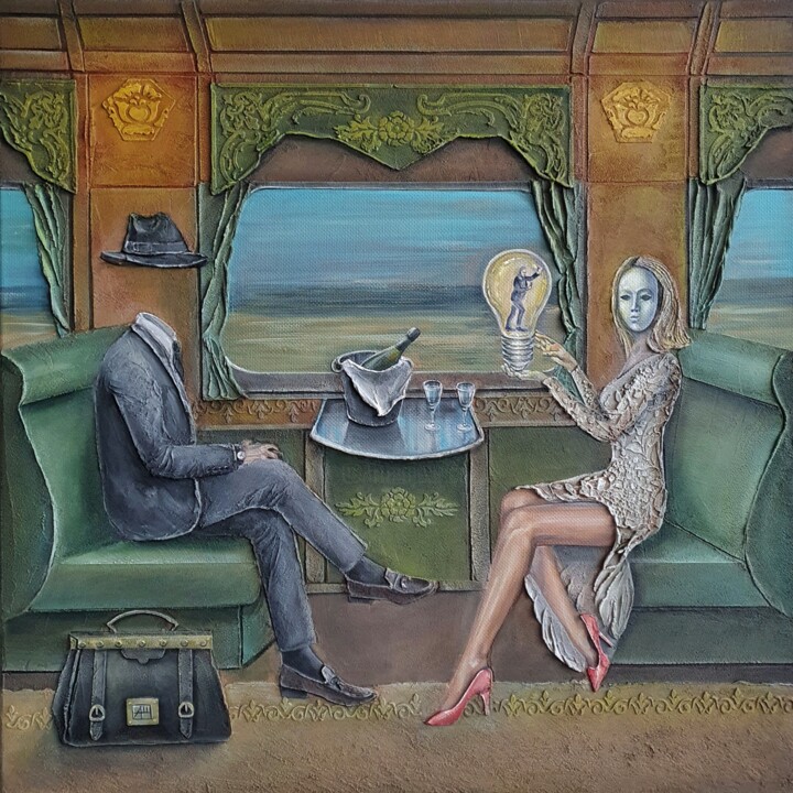 Lost his head, or once on the train 绘画, 22.1x22.1 in