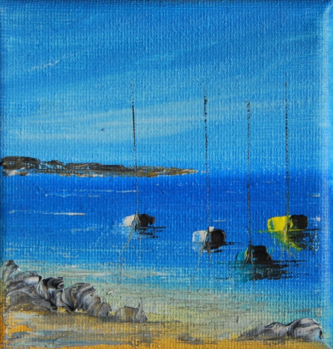 Voiliers au mouillage n° 2231 - Miniature 绘画, 3.9x3.9 in