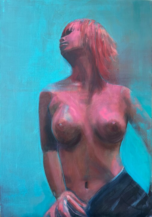 「Roxanne」というタイトルの絵画 Els Thijsによって, オリジナルのアートワーク, オイル ウッドストレッチャーフレームにマウント