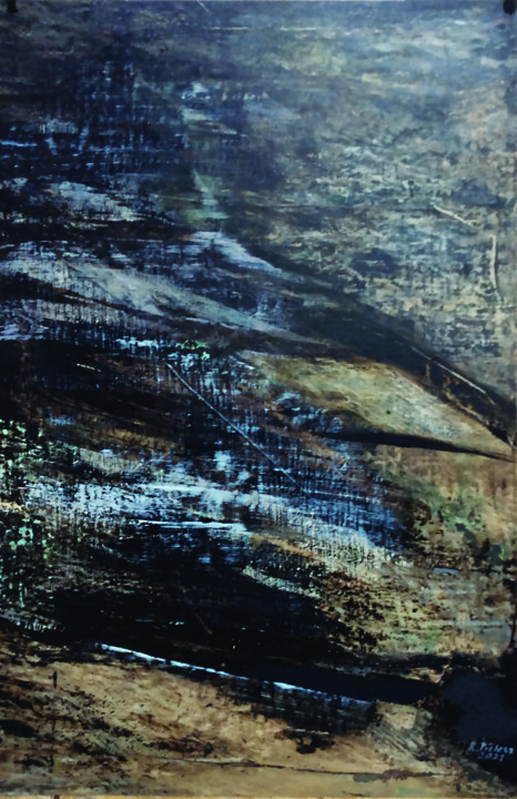 Painting titled "Night rocks" by Ryszard Pielesz, Original Artwork, Tempera
