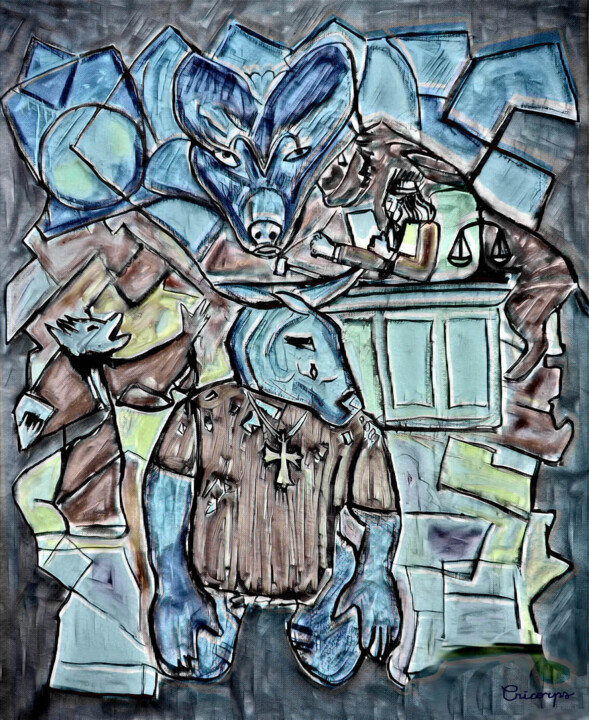 Les animaux malades d'après Jean De La Fontaine 绘画, 31.9x25.6 in