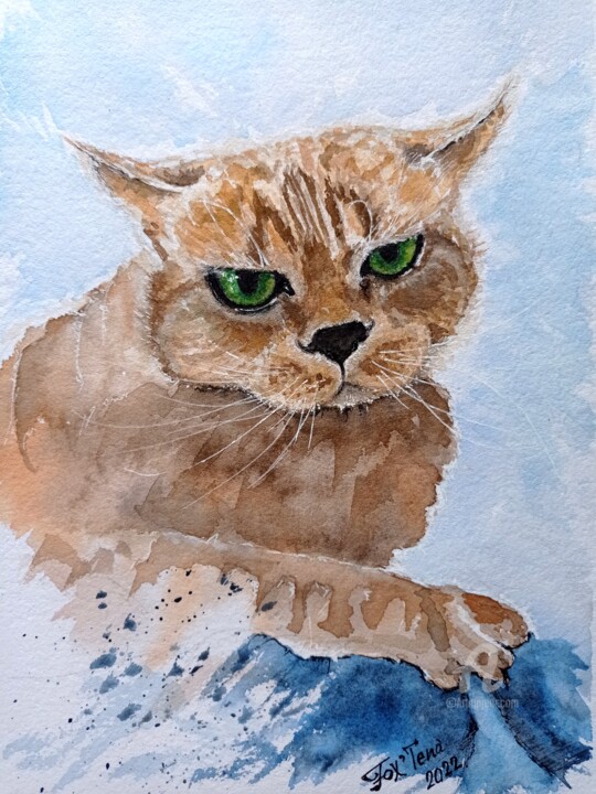 Σχέδιο με τίτλο "Cat Charles" από Tatiana Fox'Tena, Αυθεντικά έργα τέχνης, Ακουαρέλα