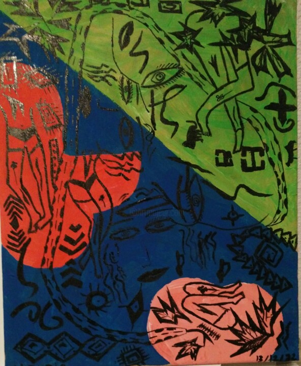 Peinture intitulée "Nuit de folie" par Claudie Savelli (CLAUDIE-SAVELLI-CLAUDIA), Œuvre d'art originale, Acrylique Monté sur…