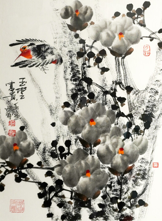 Painting titled "Riches and honour 玉…" by Dayou Lu, Original Artwork, Pigments