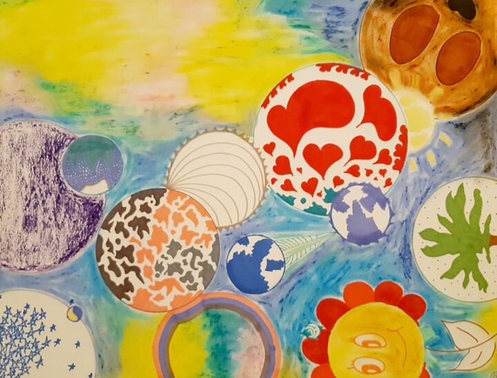 Dessin intitulée "Planète vie" par Angelique Mouton, Œuvre d'art originale, Cire