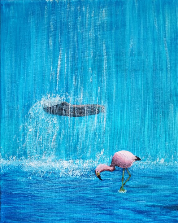 Le calme du flamant rose 绘画, 11.8x9.5 in