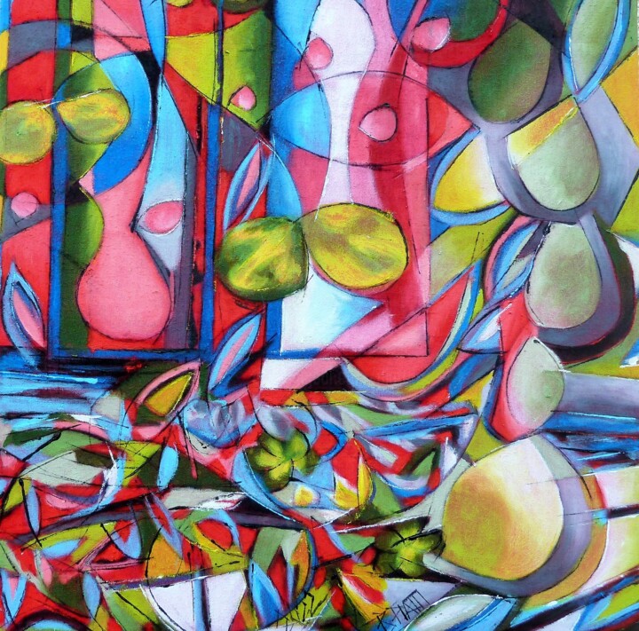 "Red Happening" II 绘画, 19.7x19.7 in