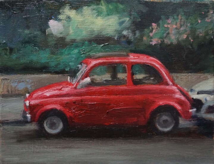 Fiat 500 rouge 绘画, 8.7x10.6 in