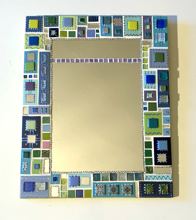miroir mosaïque céramique "Patchs bleu-vert" 50 X 39 cm 设计, 19.7x15.4 in