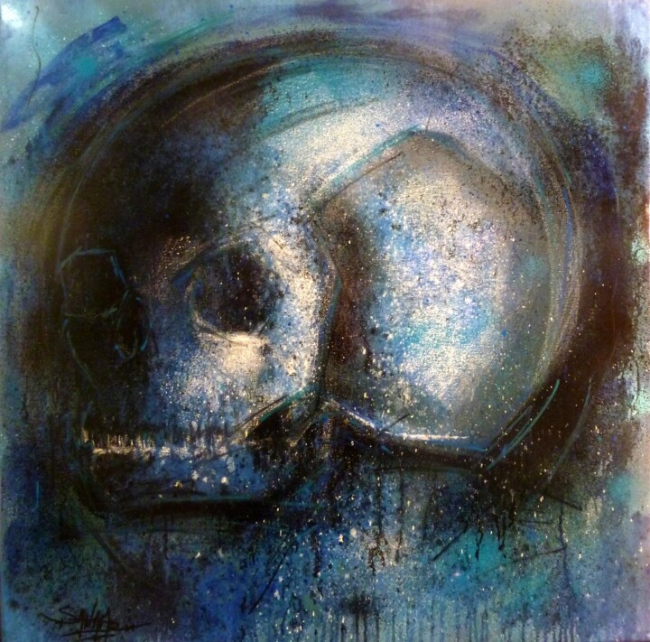 Peinture intitulée "Crâne n°2205" par Saname, Œuvre d'art originale, Bombe aérosol Monté sur Châssis en bois