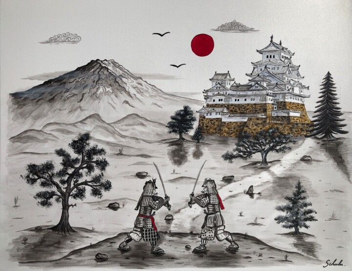 Le duel des samouraïs à Himeji Japon 绘画, 27.6x35.4 in