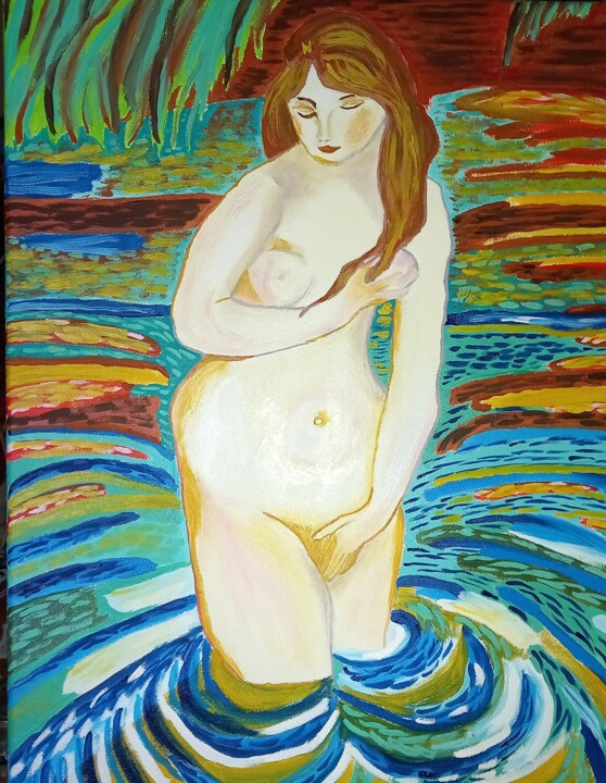 Jeune femme se baignant 绘画, 19.7x15.8 in